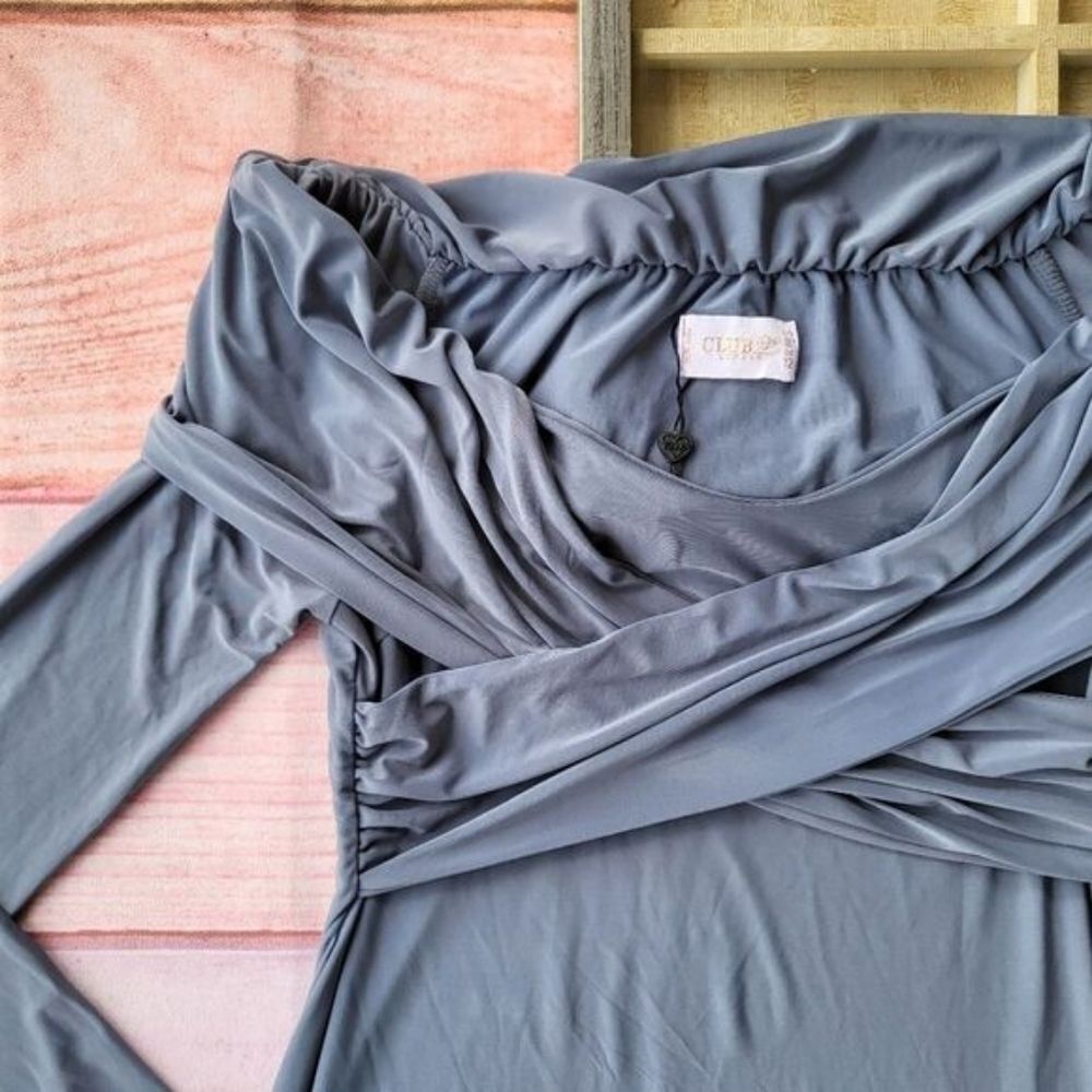 Club‎ L London Blue Off the Shoulder Long Sleeve Bodycon Knit Dress 12 - Picture 5 of 6